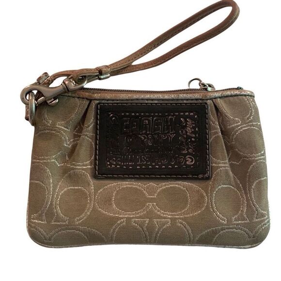 Coach Poppy Wristlet – Vintage Canvas Gold Trim Purple Lining - Picture 1 of 6